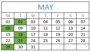 Race Dates for the Month of May 2023